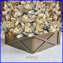 Glitzhome Wooden Box Collar Stand Cover Christmas Tree Skirt 26 L Warm Gray