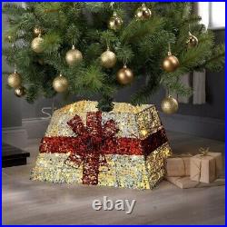 Gold LED Santa Festive Design Christmas Tree Skirt Xmas Stand Cover Decoration