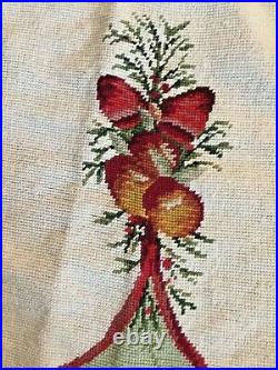 Gorgeous Vintage Della Robbia Needlepoint Christmas Tree Skirt 76 Diameter