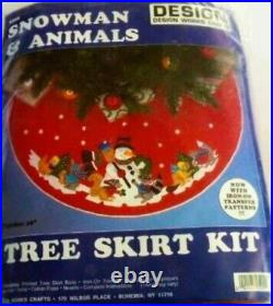 HANDMADE Design Works FINISHED Felt Tree Skirt Snowman & Animals Holiday Decor