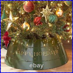 HAPPY HOLIDAYS Christmas Tree Collar Metal Skirt Ring Cover Holiday Home Decor
