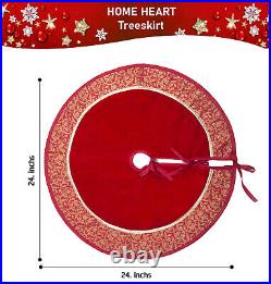 HOME HEART Brands red Velvet fabric with Brocade border double Layer tree skirt
