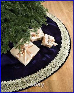 HOT SALE 45% BalsamHill Biltmore Gilded Tree Skirt 60'' Navy Christmas Decor