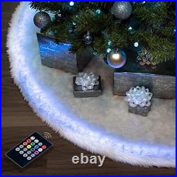 Halo Christmas Tree Skirt 60 inch XL Size Snow White Faux Fur with Programmab