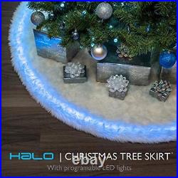 Halo Christmas Tree Skirt 60 inch XL Size Snow White Faux Fur with Programmab