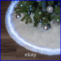 Halo Christmas tree skirt 60 Snow White Faux Fur & Programmable LED Lights &