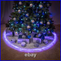 Halo Christmas tree skirt 60 Snow White Faux Fur & Programmable LED Lights &