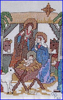 Handcrafted Counted Cross Stitch Nativity Scene Christmas Tree Skirt, Never Used