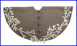Handmade Christmas Tree Skirt in Felt Branches and Stars on Gray Color Tree