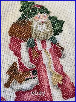 Handmade FINISHED Cross Stitch Christmas Santa Claus Bows Tree Skirt 41 Round
