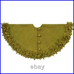 Handmade Wool Tree Skirt Overlapping Flowers in Green- 64