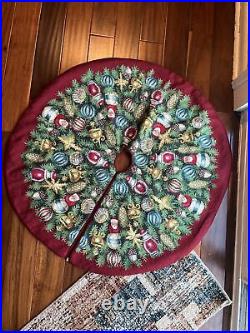 Handmade Yarn Cross Stitched Christmas Tree Skirt