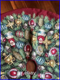 Handmade Yarn Cross Stitched Christmas Tree Skirt