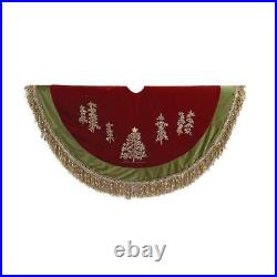 Kurt Adler 50-Inch Burgundy Ribbon Trees Tree Skirt with Green Tassel Border