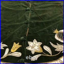 LARGE Wisteria Forest Green Tree Skirt Gold & Satin Appliqué 56 Diameter