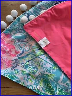 LILLY PULITZER Multi Bohemian Queen Beach Pink Blue Pom Pom CHRISTMAS Tree Skirt