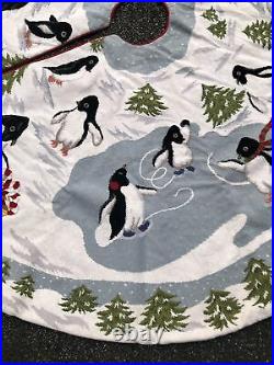 LIMITED EDITION Katha Diddel Wool Needlepoint Holiday Penguin Tree Skirt 6 FEET
