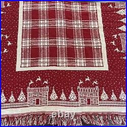 LL Bean Christmas Village Tree Skirt Blanket Reversible Red White Cotton 72