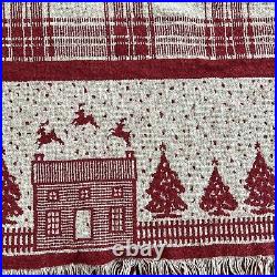 LL Bean Christmas Village Tree Skirt Blanket Reversible Red White Cotton 72
