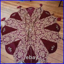 LRG Tapestry Christmas Tree Skirt Brocade, Velvet, Taffeta, Gold, Tassles FREE S&H