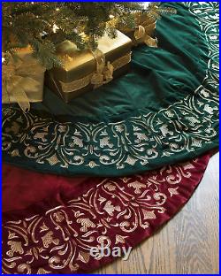 Luxe Embroidered Velvet Tree Skirt, 72 Inches, Wine