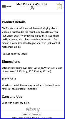 MacKenzie Childs Farmhouse Christmas Tree Collar Box Courtly Stars 2' x 2
