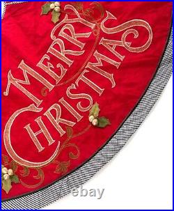MacKenzie-Childs MERRY CHRISTMAS Tree Skirt NEW 60dia