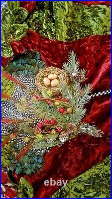 Mackenzie Childs Woodland Tree skirt Velvet! Feathers! Pine cones! Bird nests