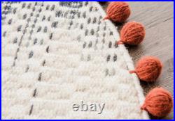 Magnolia Home Chantilly Wool Blend Knit Tree Skirt Earthy Cream Gray Red Pom Pom