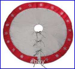 Melrose 54 Alpine Chic Gray Red Snowflake Border Tie Christmas Tree Skirt