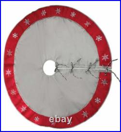 Melrose 54 Alpine Chic Gray Red Snowflake Border Tie Christmas Tree Skirt