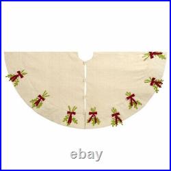 NEW Arcadia Home 58 Handmade Christmas Tree Skirt Mistletoe Sprigs Linen $380
