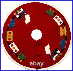 NEW Arcadia Home Red Train Applique Christmas Tree Skirt Wool 60