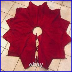 NEW BELLA LUX Holiday Collection RED POINSETTIA bell trim quilted TREE SKIRT 56