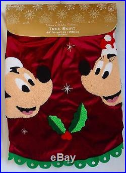 NEW Disney Parks Santa Mickey & Minnie Mouse Holly Holiday Christmas Tree Skirt
