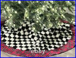 NEW MacKenzie Childs FAB FUR Courtly Check Christmas Tree Skirt Tartan Trim 60