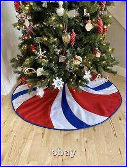 NEW Patriot Peppermint Candy Swirl Christmas Tree Skirt Red White & Blue Fleece