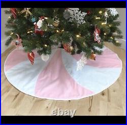 NEW Pink & White Peppermint Candy Swirl Fleece Christmas Tree Skirt NWT Handmade