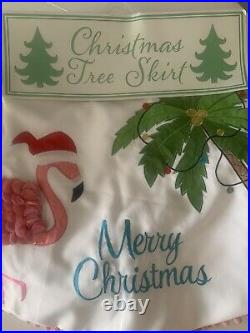 NEWCoastal ChristmasFLAMINGO Christmas Tree Skirt And Two Matching Stockings