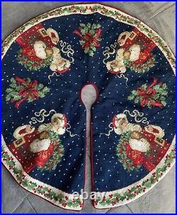 Needlepoint Christmas Tree Skirt Santa Claus Wreath 50D Aubusson Style Tapestry