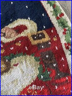 Needlepoint Christmas Tree Skirt Santa Claus Wreath 50D Aubusson Style Tapestry