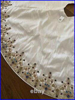 Neiman Marcus Beaded/Jeweled Christmas Tree Skirt 55 White New With Tag