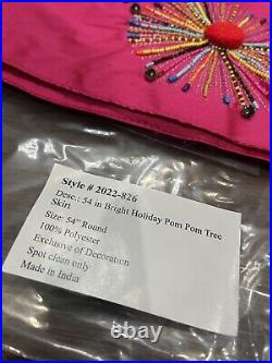 Neiman Marcus Bright Holiday Pom Pom Bead 54 Tree Skirt + 5 Stockings $1250 NEW
