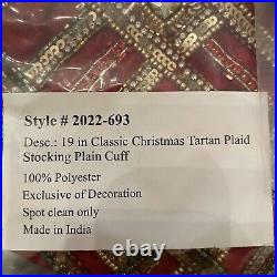 Neiman Marcus Christmas Tartan Plaid Sequin 54 Tree Skirt + 3 Stockings