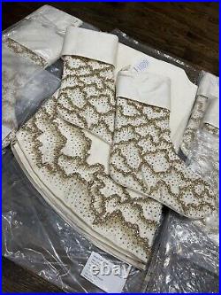 Neiman Marcus Gold Christmas Beaded Mist 54 Tree Skirt + 5 Stockings $1500 NEW