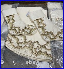 Neiman Marcus Gold Christmas Beaded Mist 54 Tree Skirt + 6 Stockings $1500 NEW