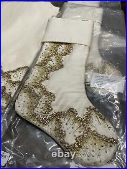 Neiman Marcus Gold Christmas Beaded Mist 54 Tree Skirt + 6 Stockings $1500 NEW