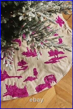 New Anthropologie Embroidered Pink Trim Dorsey Tree Skirt