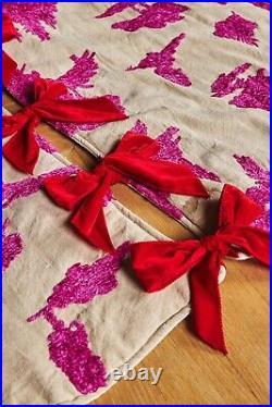 New Anthropologie Embroidered Pink Trim Dorsey Tree Skirt