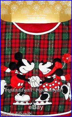 New Disney World Parks Mickey & Minnie Mouse Plaid Christmas Holiday Tree Skirt